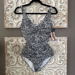 Lands End NWT Paisley One Piece Swimsuit Tummy Control XS